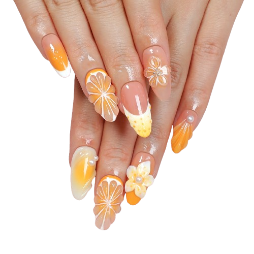Orange Citrus Press On Nails | Handmade Summer Fruit Nail Set