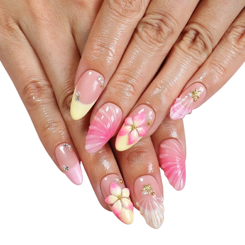 Pink Blossom Press-On Nails | 3D Floral Almond Nail Set
