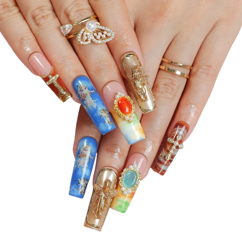 Baroque Angel Press-On Nails – Vintage Gold Luxury Long Coffin Nails