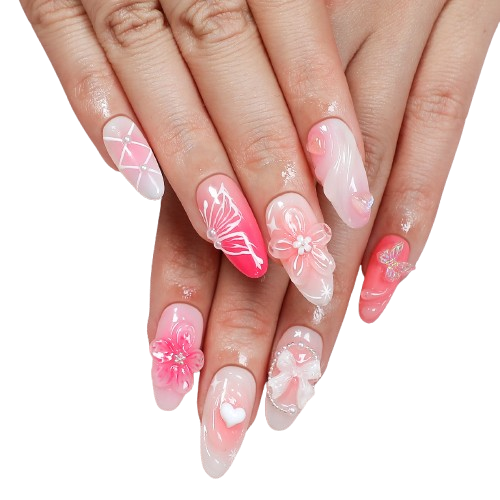 Pink Bloom Press On Nails – Handmade 3D Floral Nail Art Set