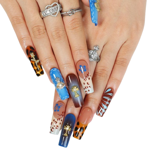 Blue Leopard Butterfly Press-On Nails | Handmade Long Square Y2K Nail Set