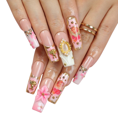 Royal Vintage Rose Press-On Nails – Pink Princess Handmade Fake Nails